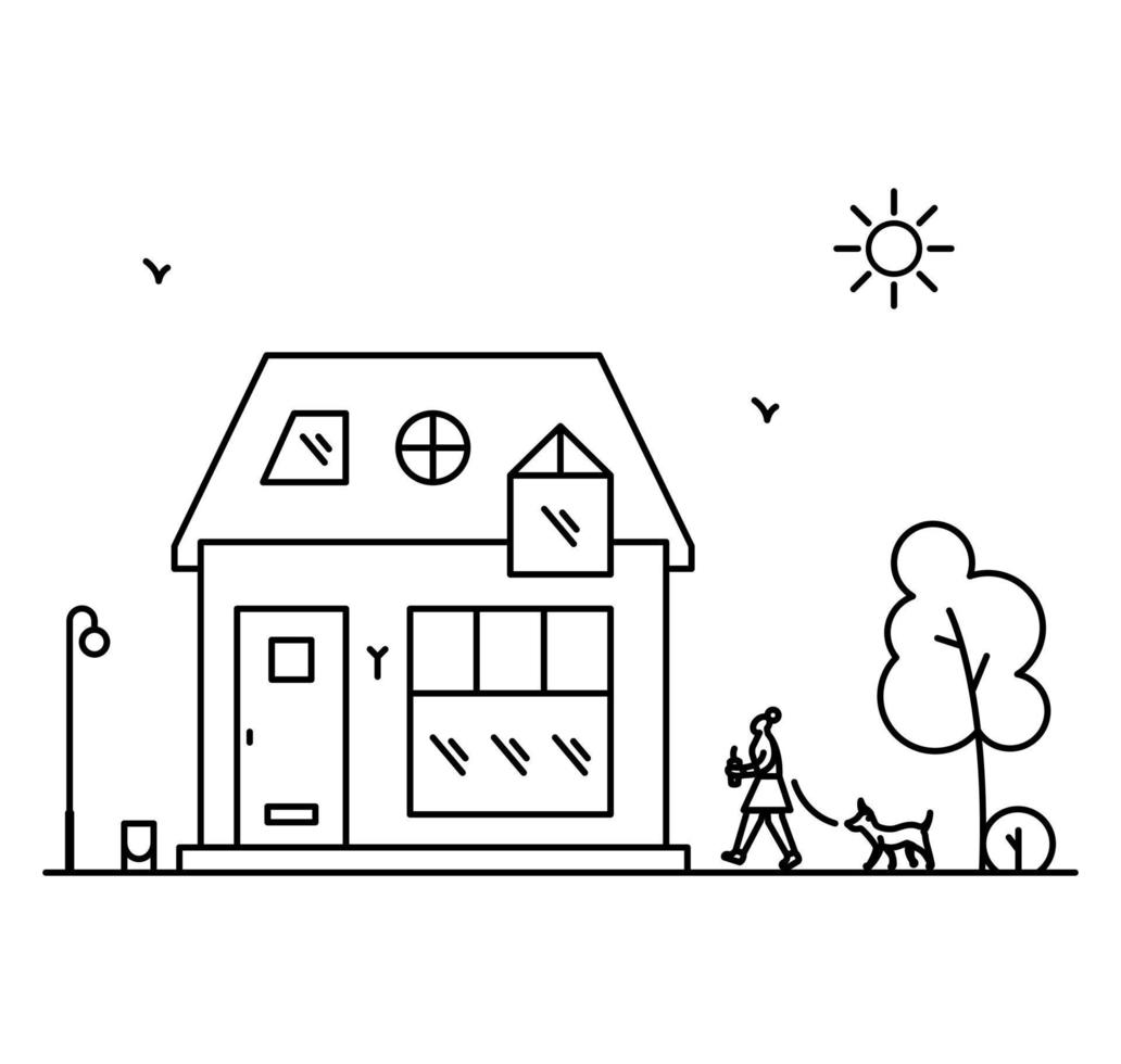 linje konst vektor grannskap illustration med hus.