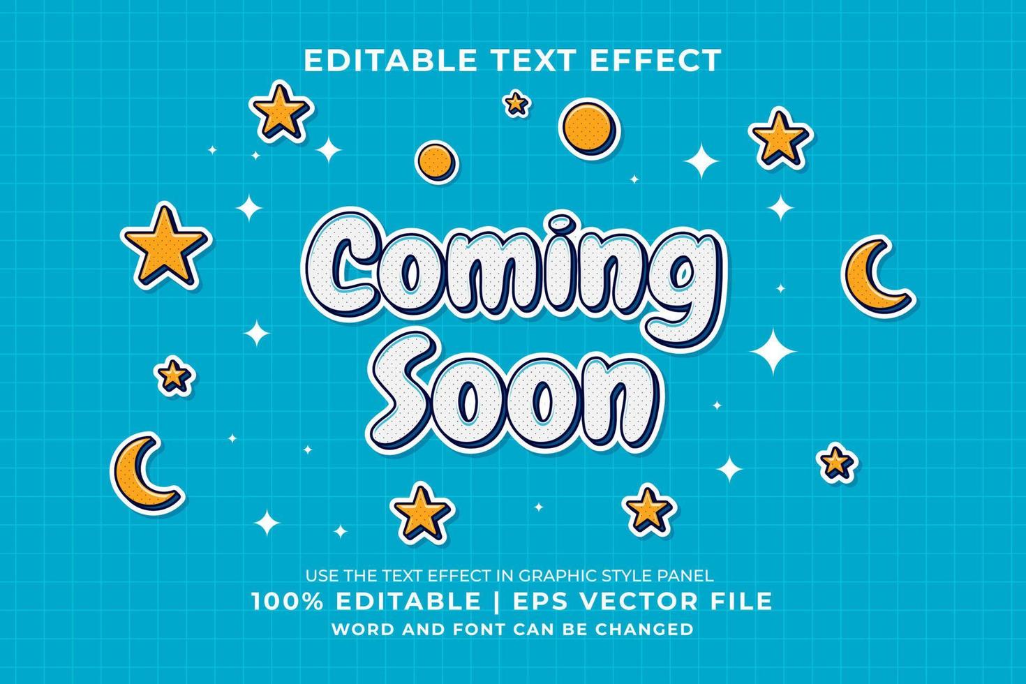 redigerbar text effekt - kommande snart tecknad serie mall stil premie vektor