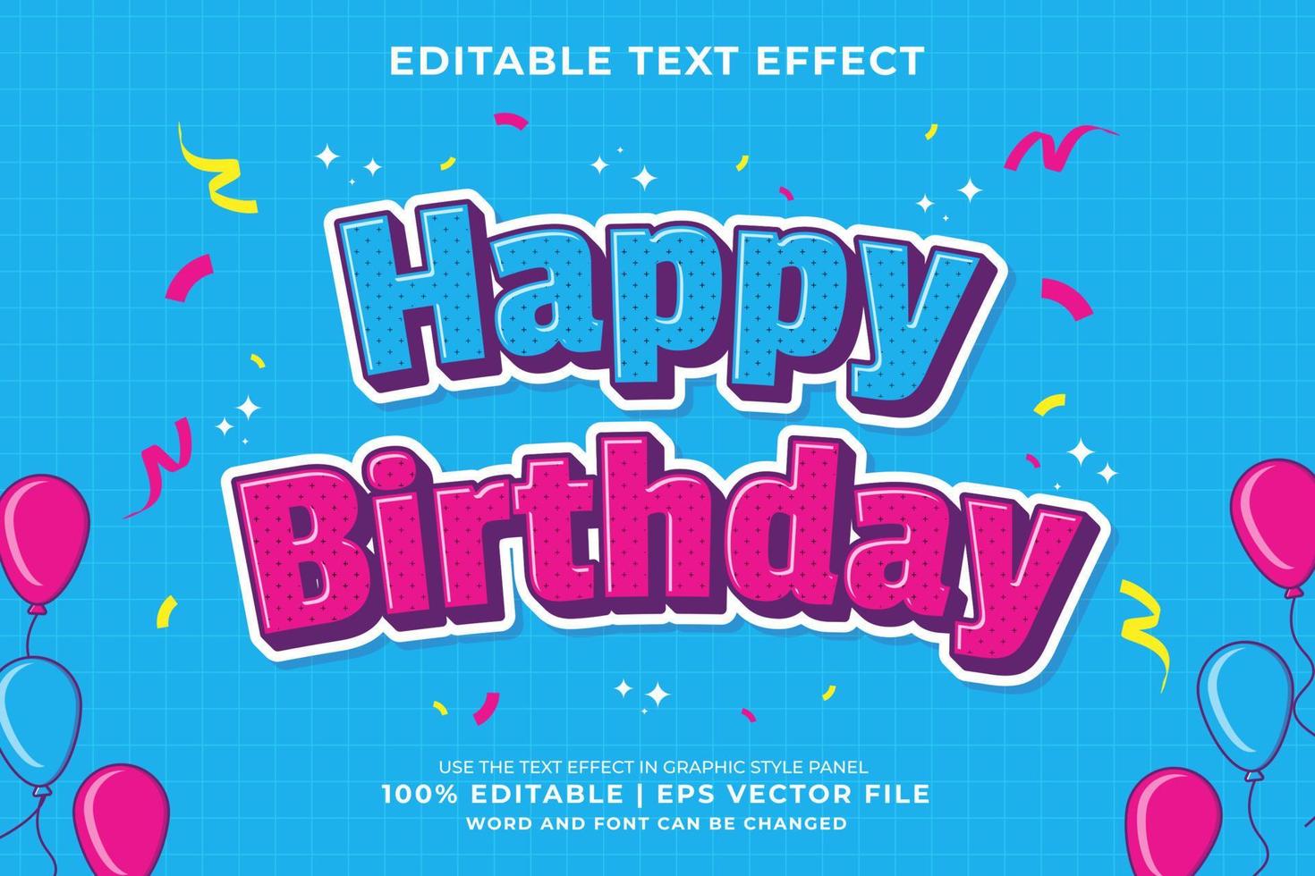 redigerbar text effekt - Lycklig födelsedag tecknad serie mall stil premie vektor