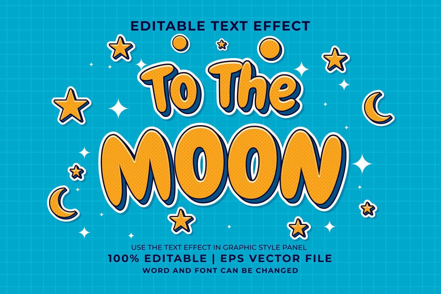 redigerbar text effekt - till de måne tecknad serie mall stil premie vektor