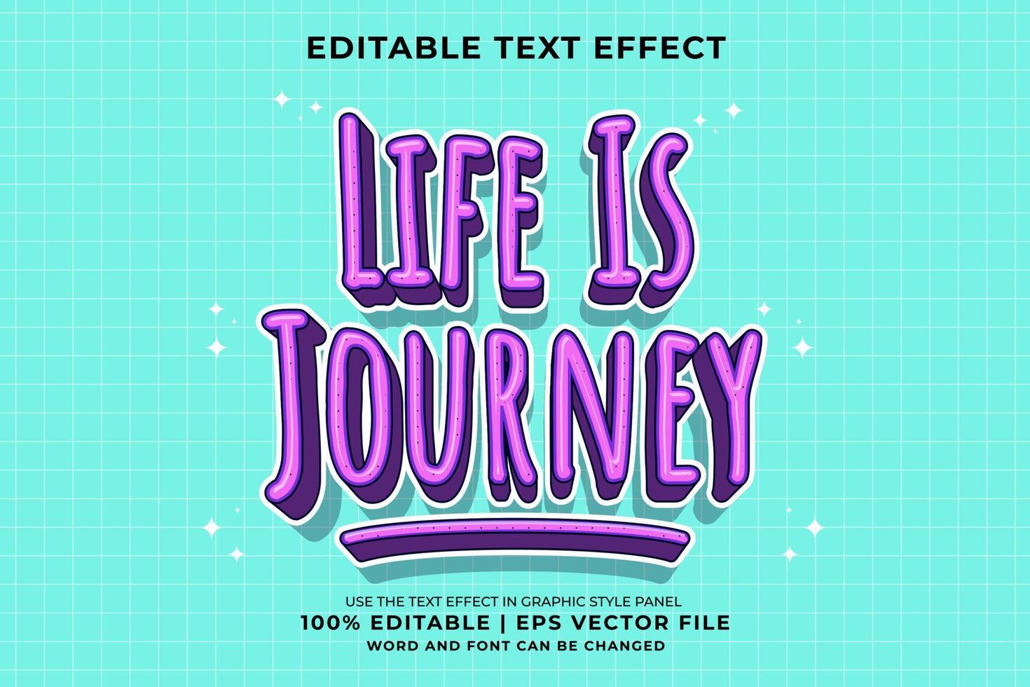 editierbarer texteffekt - das leben ist eine reise 3d traditioneller cartoon-vorlagenstil premium-vektor vektor