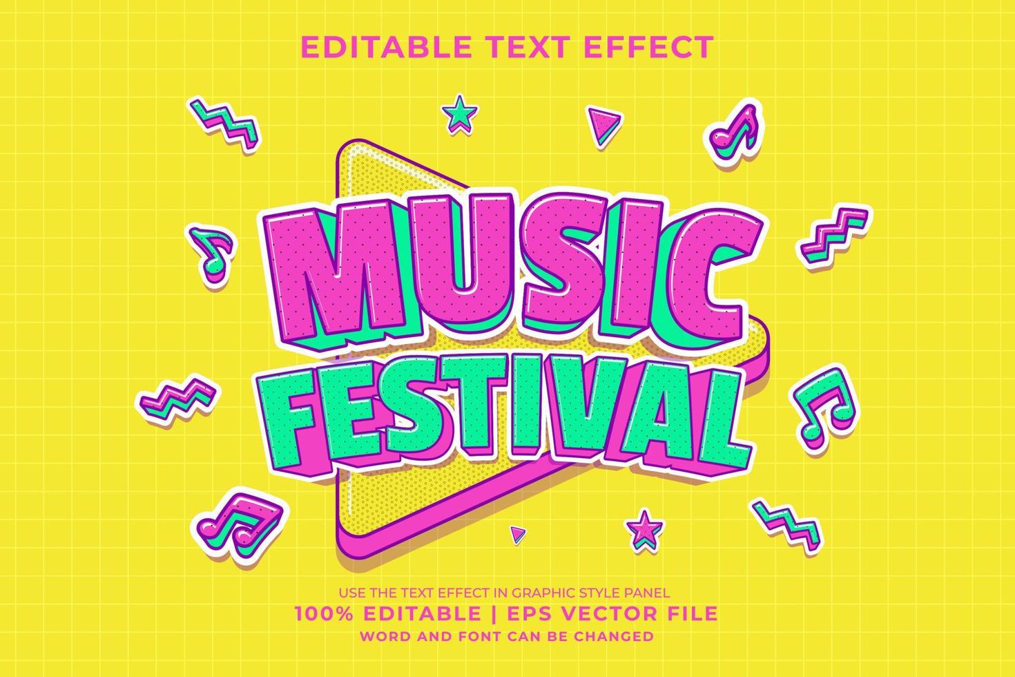 redigerbar text effekt - musik festival tecknad serie mall stil premie vektor