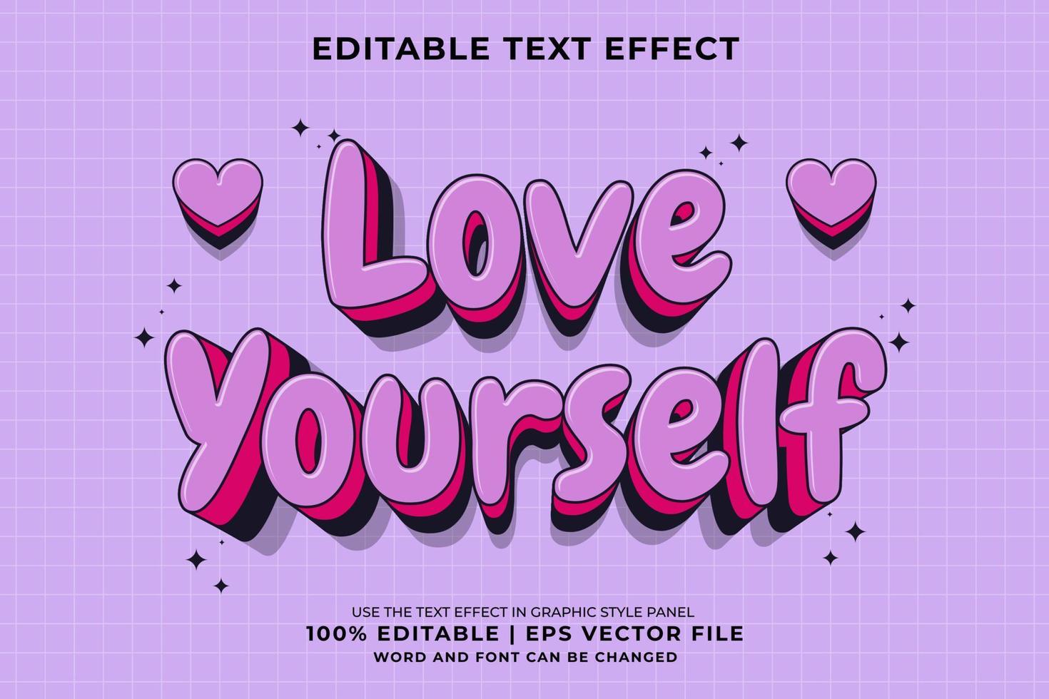 redigerbar text effekt - kärlek själv 3d traditionell tecknad serie mall stil premie vektor