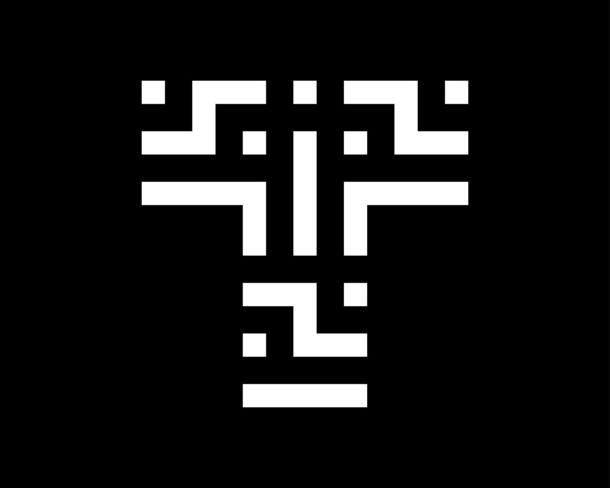 Buchstabe t Initialen griechisches Muster Labyrinth Labyrinth ethnische geometrische Linie minimalistisches Vektor-Logo-Design vektor