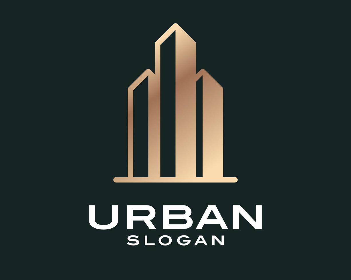 byggnad skyskrapa torn stad urban arkitektur guld lyx gyllene elegant vektor logotyp design