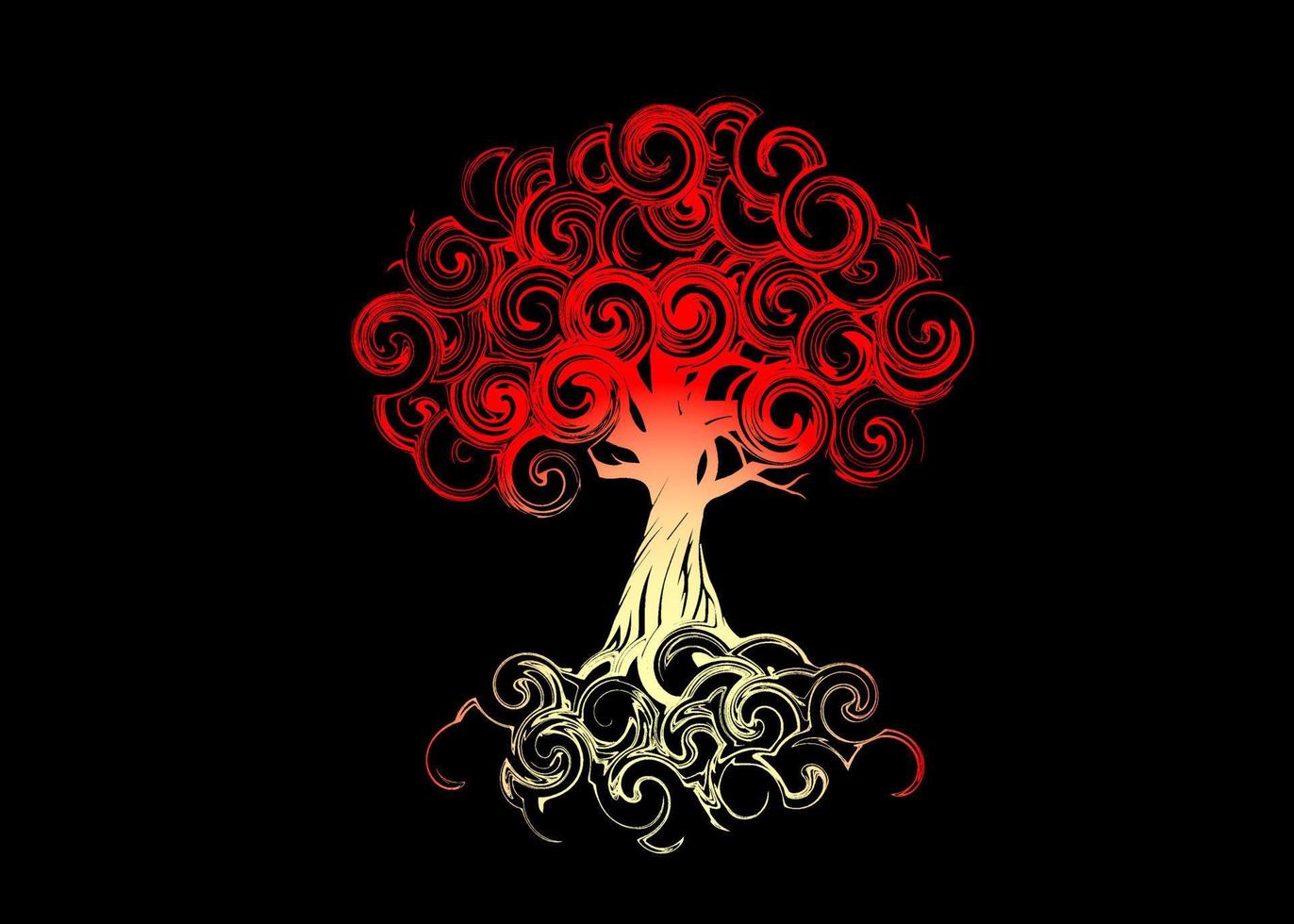 skön abstrakt och färgrik gammal magisk röd stor träd av liv silhuett tapet bakgrund målning vektor