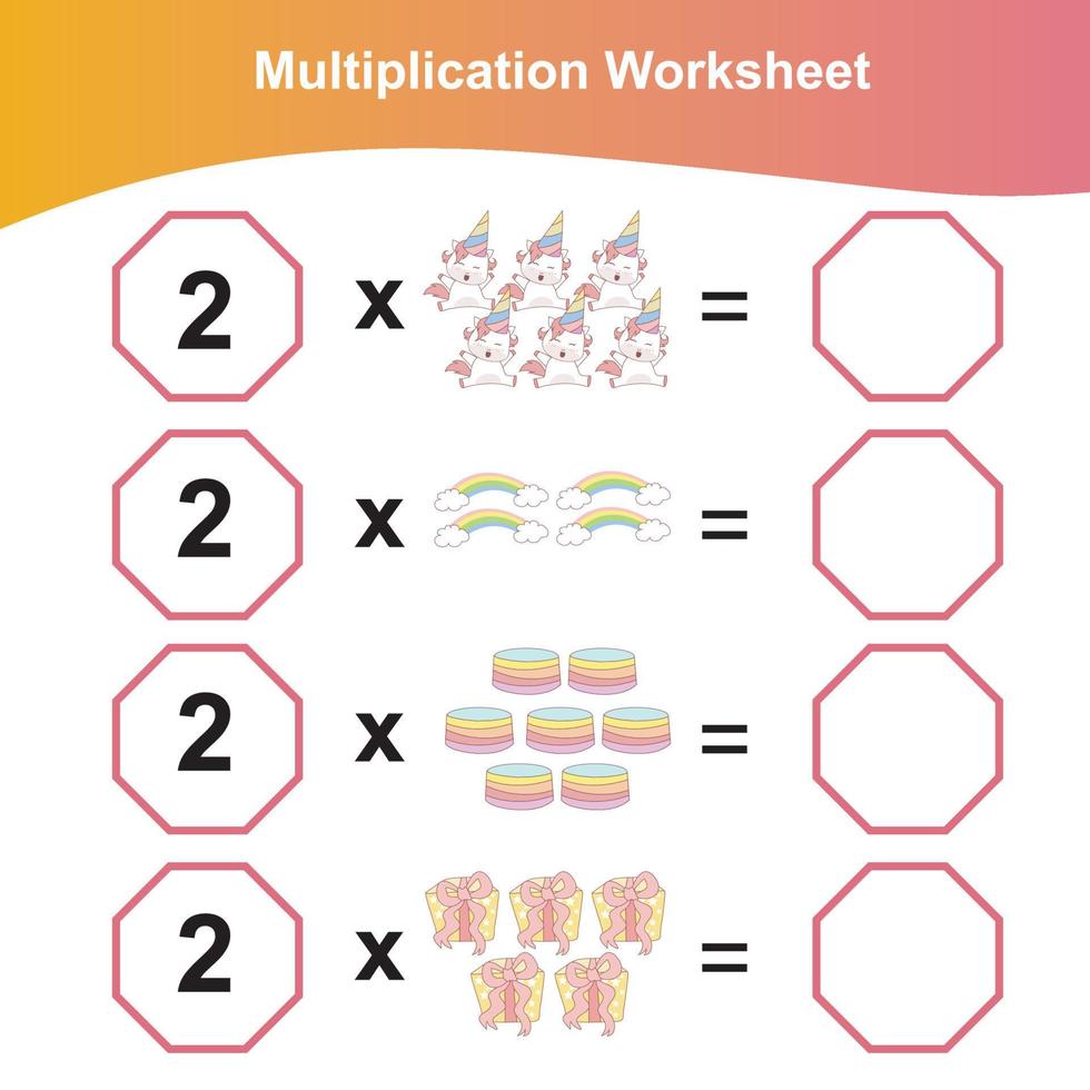 multiplikation kalkylblad för barn. förskola matematik arbetsblad. tryckbar matematik arbetsblad. vektor