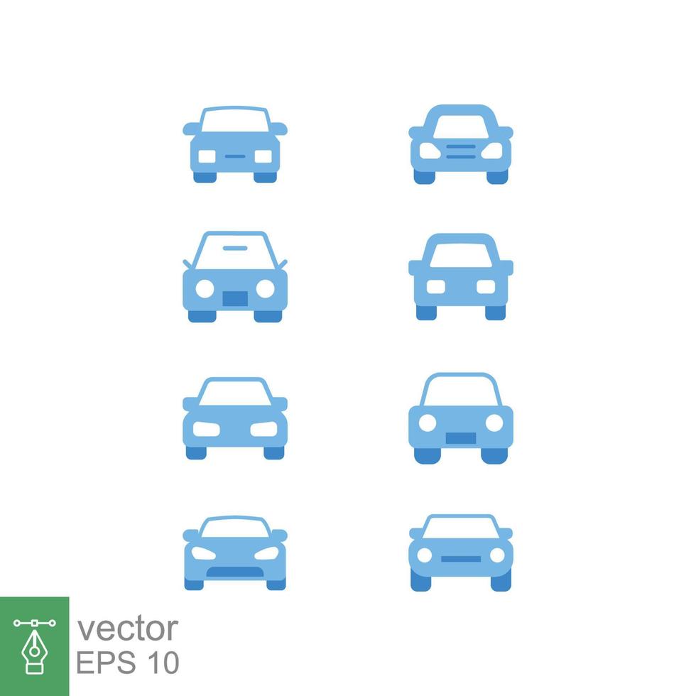 Auto-Vorderansicht-Icon-Set. einfaches flaches Zeichensymbol. auto, aussicht, sport, rennen, verkehrskonzept. Vektor-Illustration-Sammlung isoliert auf weißem Hintergrund. Folge 10. vektor