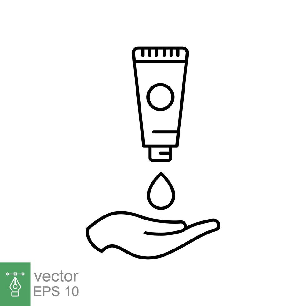 Symbol für die Lotion-Creme-Linie von Hand auftragen. einfacher Gliederungsstil. balsam, hautpflege, piktogramm, schönheitssymbolkonzept-grafikdesign. Vektor-Illustration isoliert auf weißem Hintergrund. Folge 10. vektor