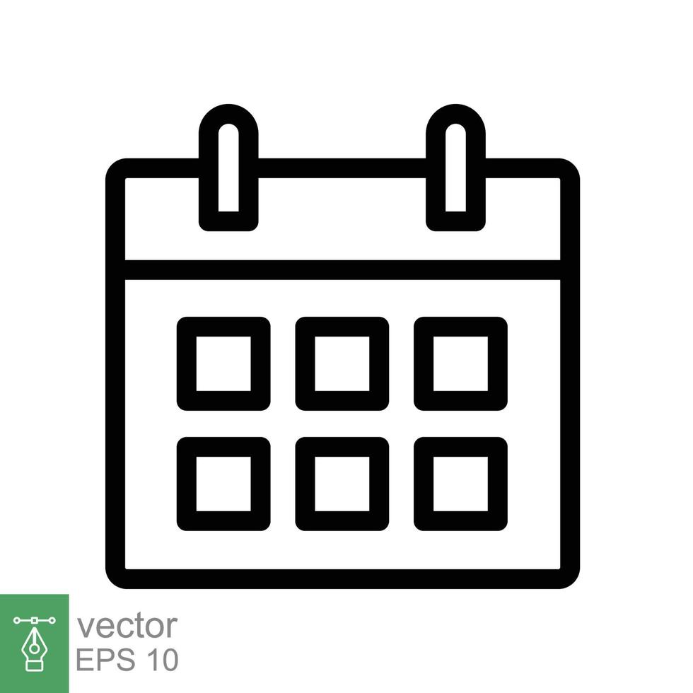 Kalenderzeilensymbol. einfacher Gliederungsstil. Zeitplan, Datum, Tag, Plan, Symbolkonzept. Vektor-Illustration isoliert auf weißem Hintergrund. Folge 10. vektor