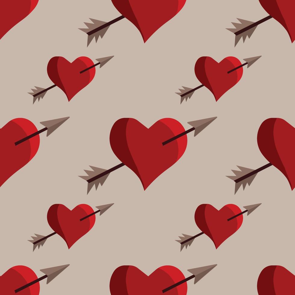 vektor sömlös mönster med röd hjärtan och pilar på biege. lämplig för webb, social media, appar, tyg eller omslag papper skriva ut, hälsning kort etc
