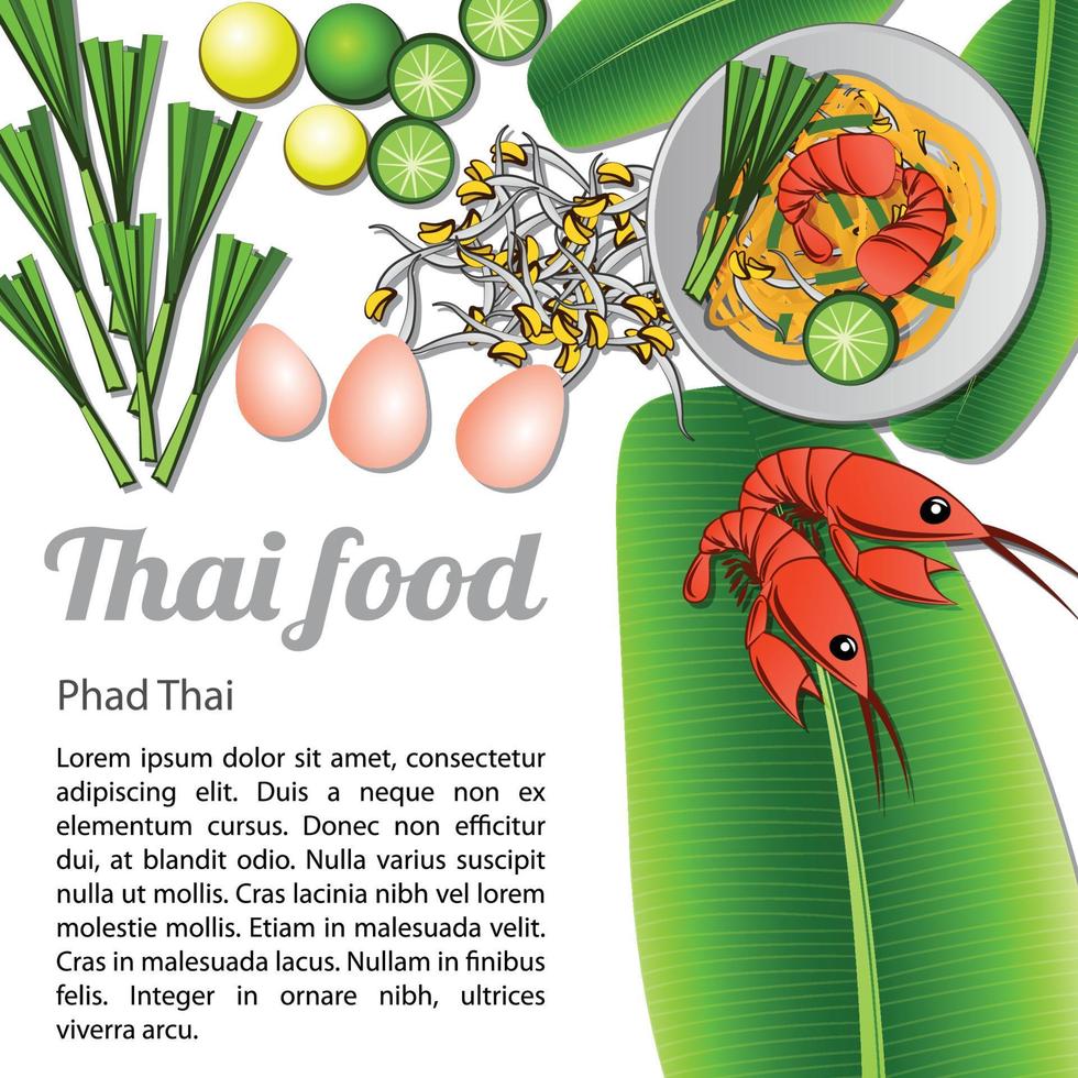 isolierte thailändische Speisekarte phad thai vektor