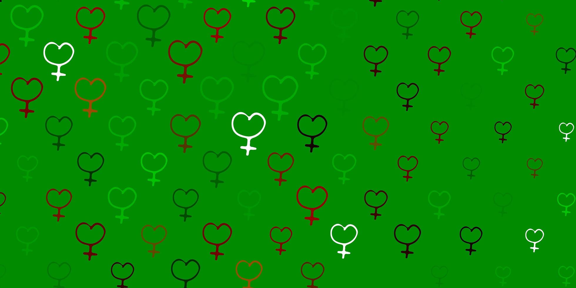 hellgrüner, roter Vektorhintergrund mit Frauensymbolen. vektor