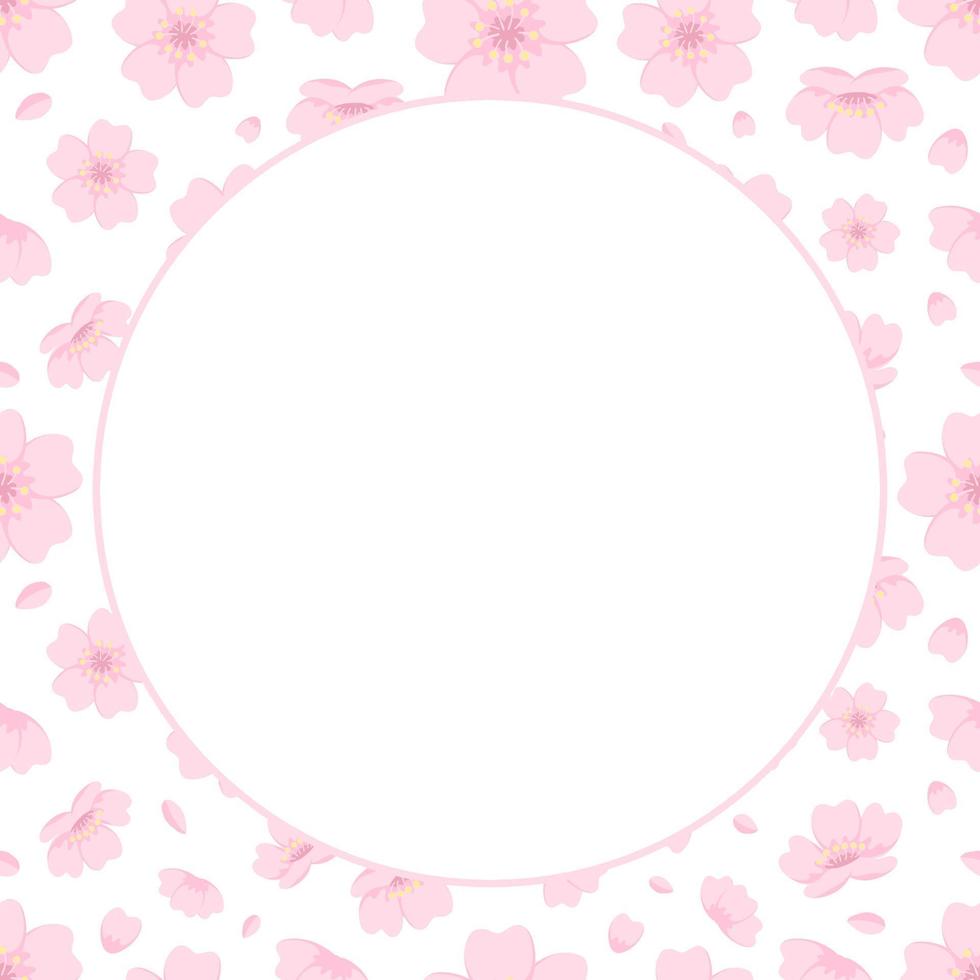 söt runda sakura körsbär blomma ram vektor