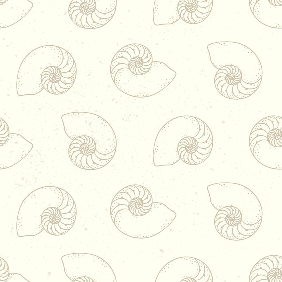 Spirale Muscheln nahtlose Muster Hintergrund Vektor-Illustration. handgezeichnete aquatische meereslebewesen-tapeten vektor