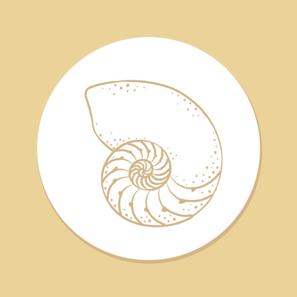 hand dragen spiral snäckskal klistermärke, vatten- marin liv illustration vektor