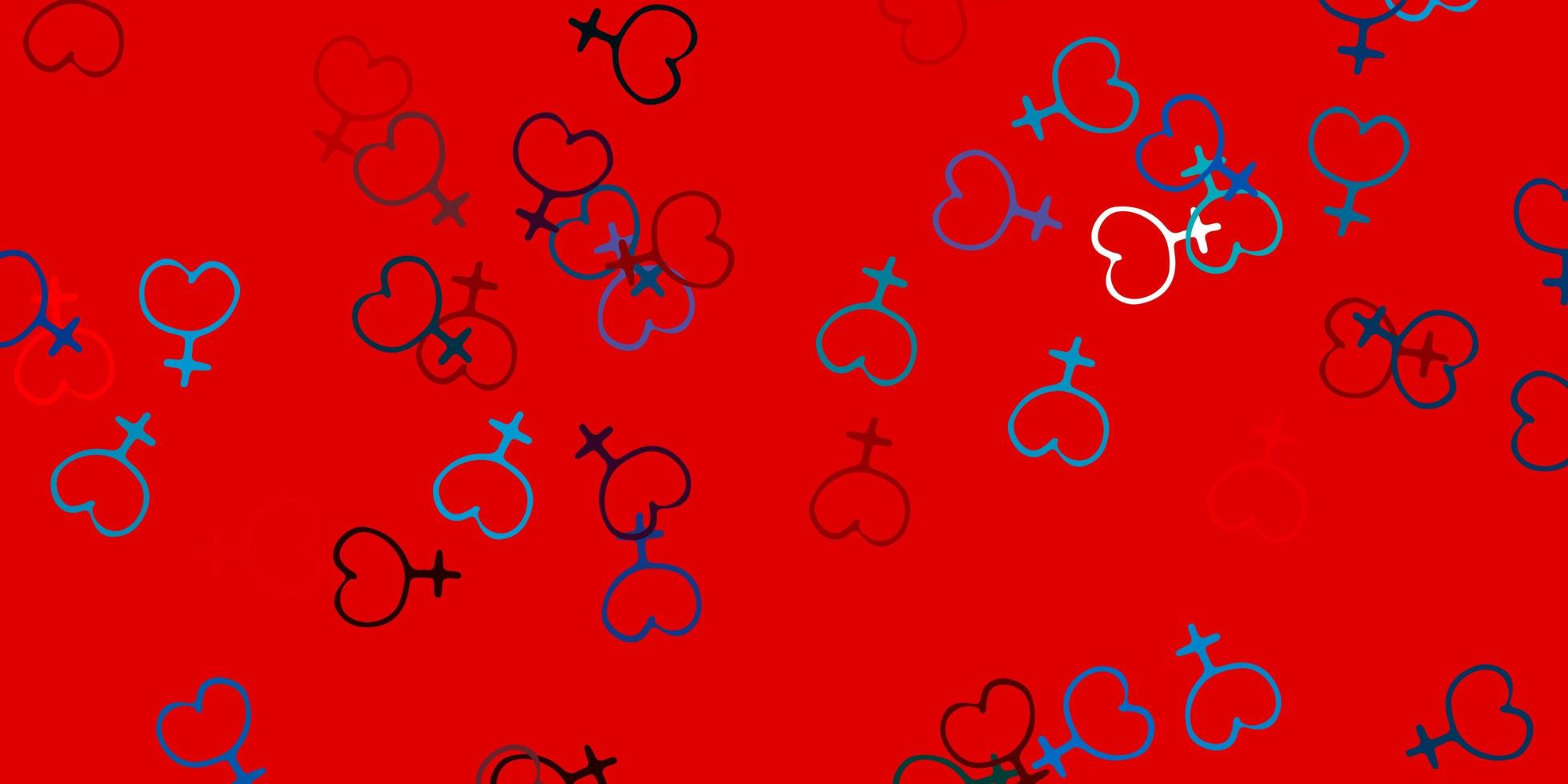 ljusblå, röd vektorstruktur med kvinnors rättighetssymboler. vektor