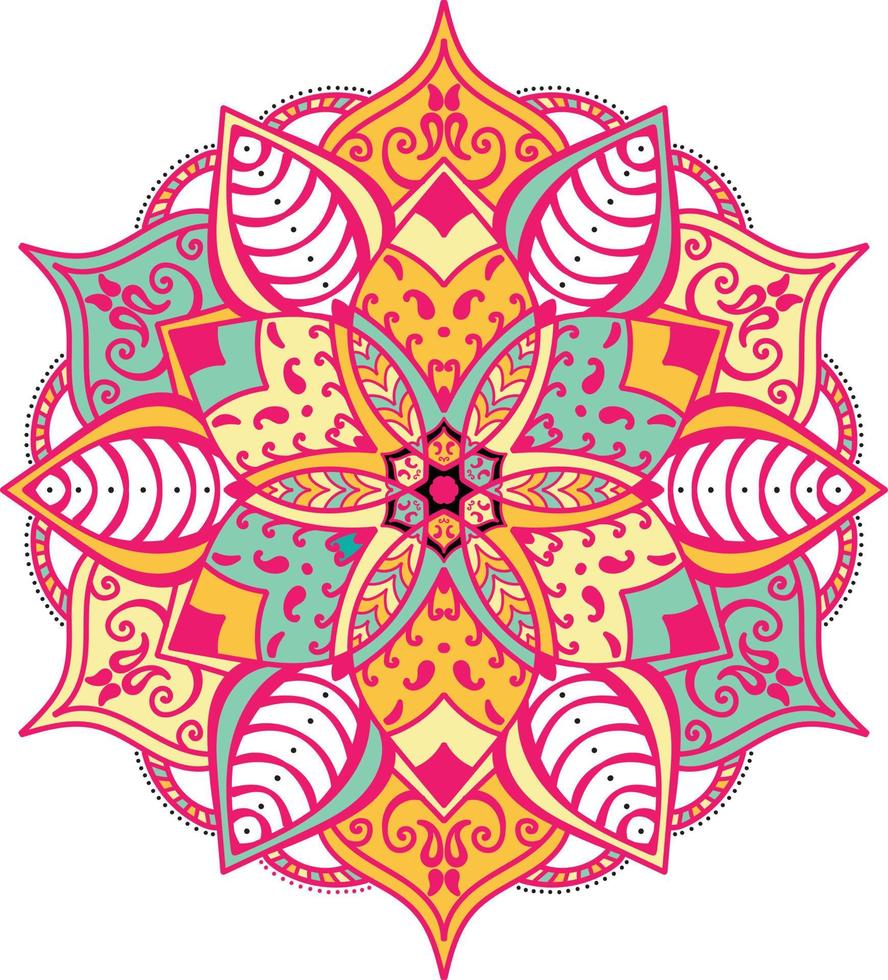 färgrik mandala blomma dekorativ mandala med färgrik prydnad för hälsning kort, baner eller affisch i orientalisk stil vektor