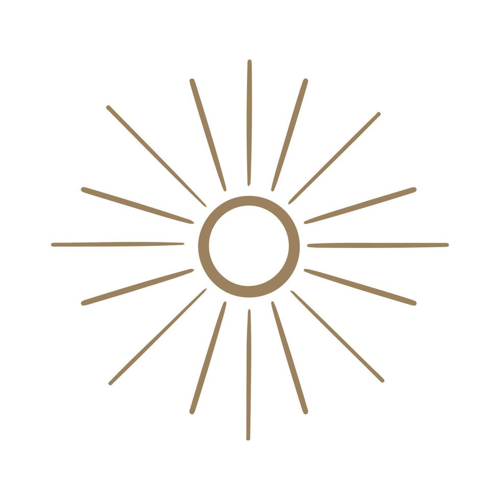abstrakte goldene handgezeichnete Sonne im Boho-Stil. Himmelskörper, isoterischer Stern, Tierkreiszeichen. vektor