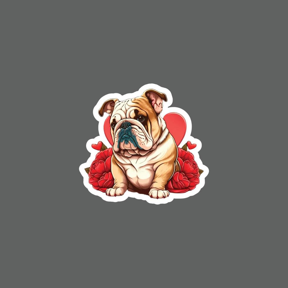 aufkleber der glücklichen valentinstagbulldogge vektor