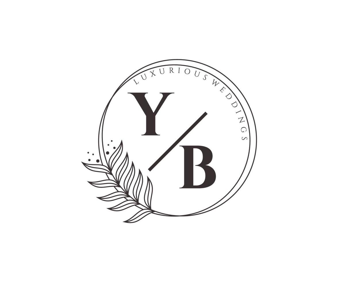 yb initialer brev bröllop monogram logotyper mall, hand dragen modern minimalistisk och blommig mallar för inbjudan kort, spara de datum, elegant identitet. vektor