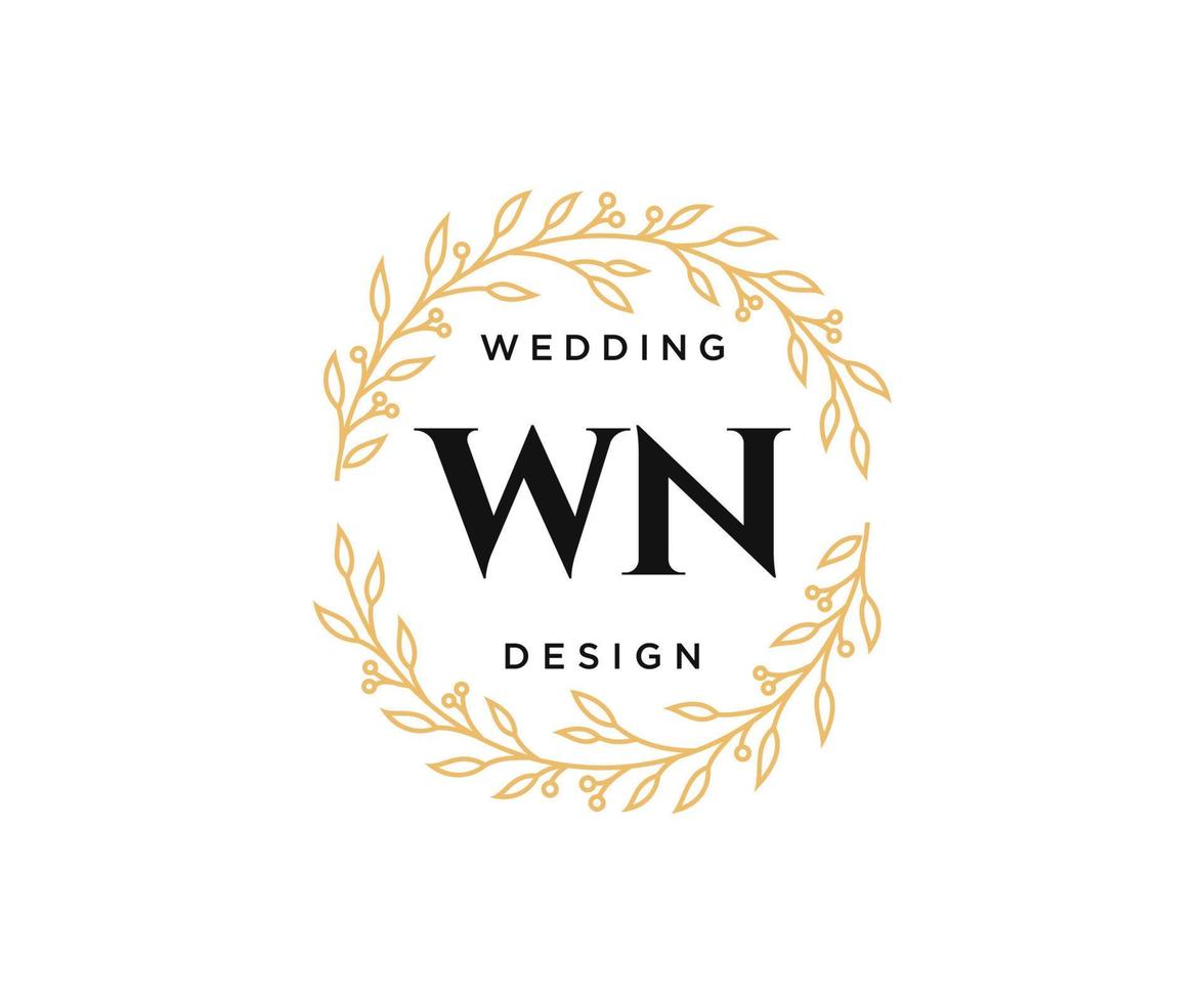 wn initials brief hochzeitsmonogramm logos sammlung, handgezeichnete moderne minimalistische und florale vorlagen für einladungskarten, save the date, elegante identität für restaurant, boutique, café im vektor