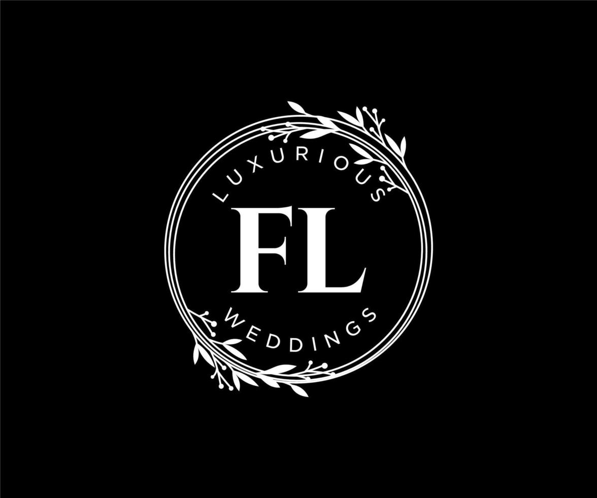 fl initialen brief hochzeit monogramm logos vorlage, handgezeichnete moderne minimalistische und florale vorlagen für einladungskarten, datum speichern, elegante identität. vektor