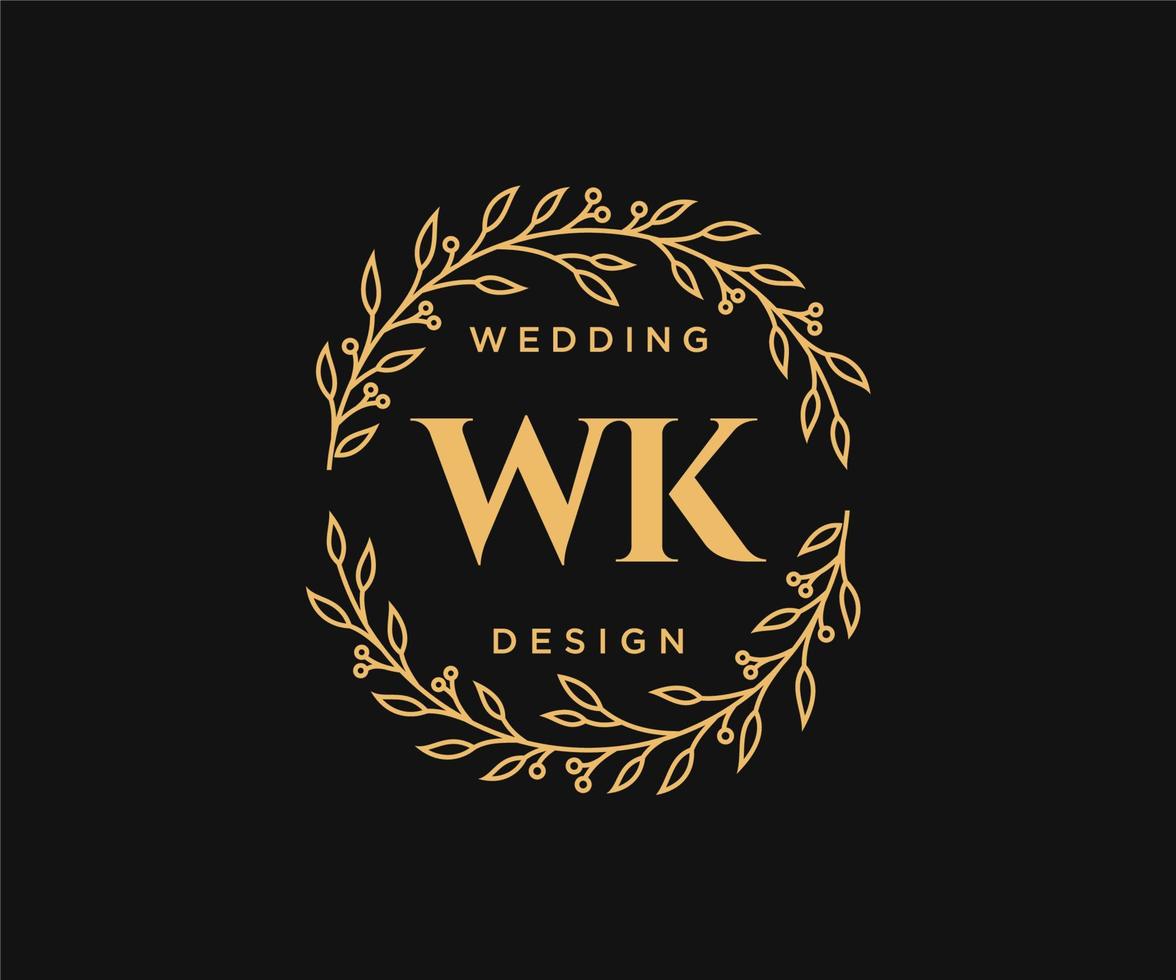 wk initialen brief hochzeitsmonogramm logos sammlung, handgezeichnete moderne minimalistische und florale vorlagen für einladungskarten, save the date, elegante identität für restaurant, boutique, café im vektor