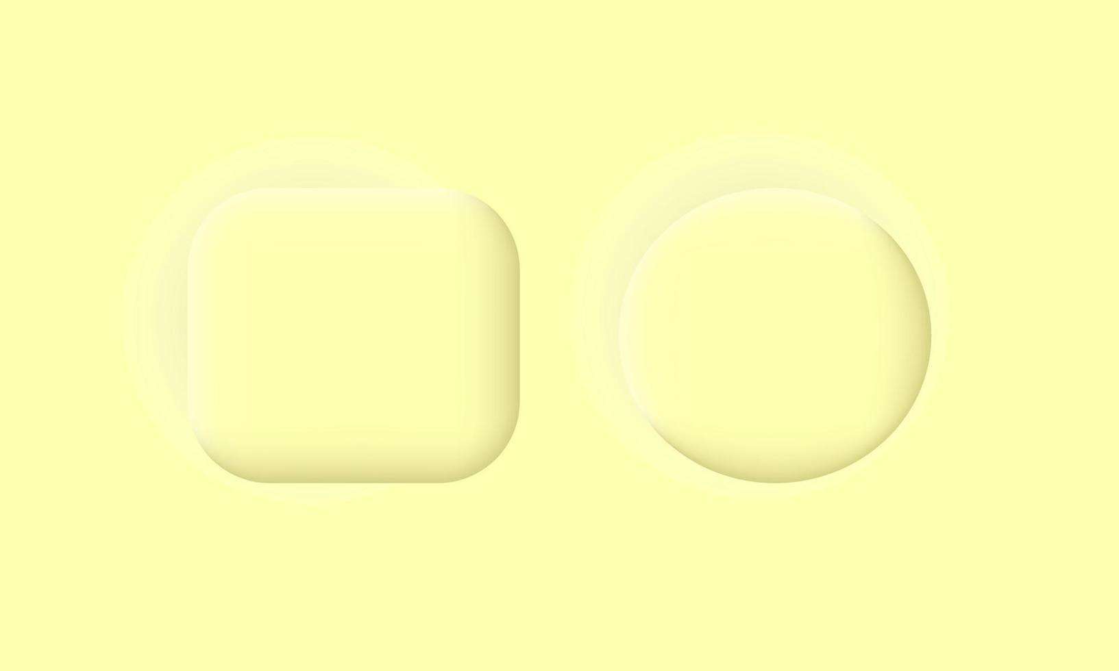 Abbildung neumorphe quadratische runde Schaltflächen gelbe geometrische auf Hintergrund isoliert vektor