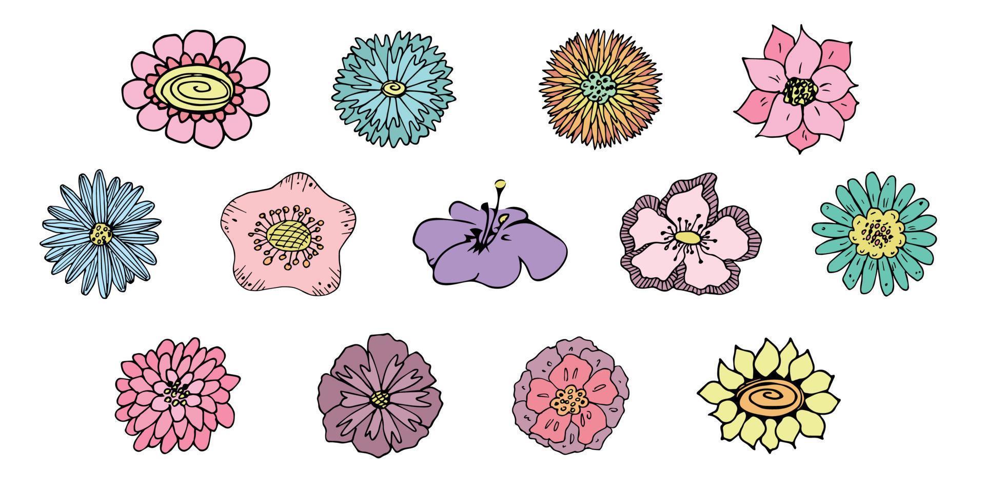 enkel blomma ClipArt. uppsättning av hand dragen blommig klotter. för skriva ut, webb, design, dekor, logotyp vektor