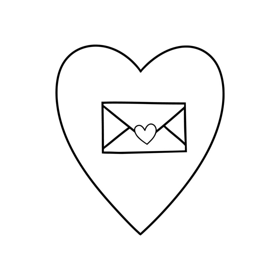 romantische Valentinskarte mit Herz und Liebesbrief. Liebeserklärung. designelement im gekritzelstil für den valentinstag am 14. februar. vektor. vektor