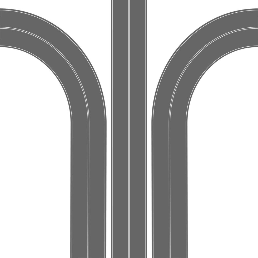 baumparallele straßen von oben. geradeaus und links und rechts abbiegende Autobahnteile mit Markierung. Fahrbahnelement für Stadtplan vektor