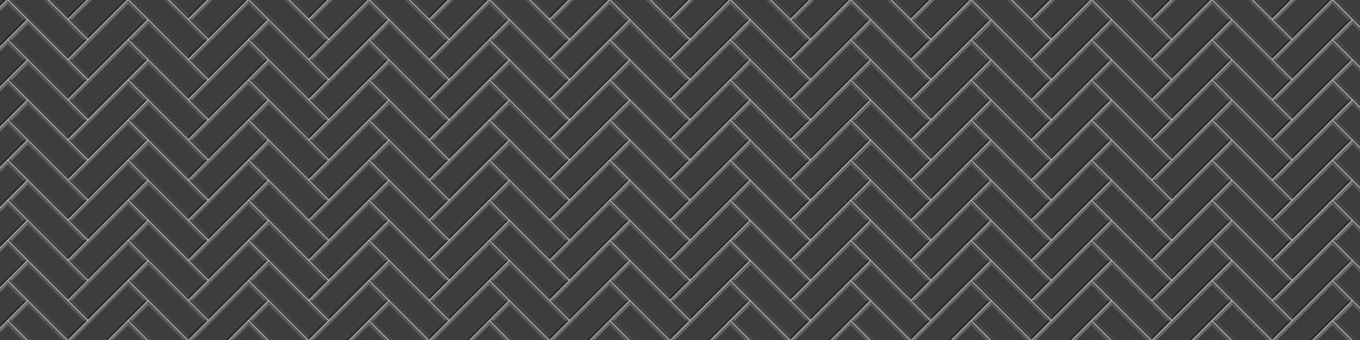 nahtloses Muster der schwarzen U-Bahn-Fliese mit Fischgrätenmuster. u-bahn stein oder keramikmauer hintergrund. küchenrückwand oder badezimmerbodenstruktur vektor