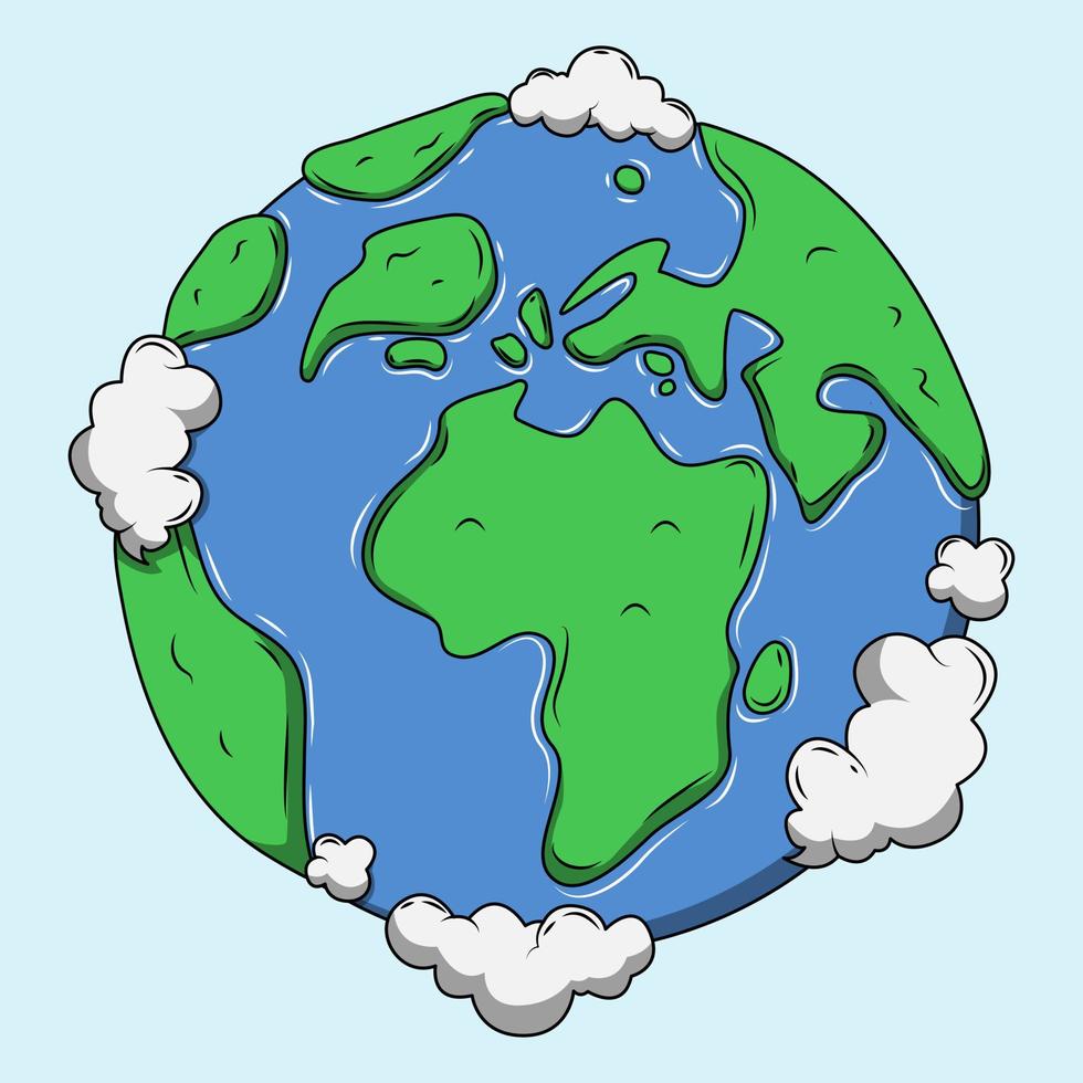 jord klot tecknad serie vektor isolerat ljus blå bakgrund. värld Karta. jord ikon. rena och modern vektor illustration för design, webb.
