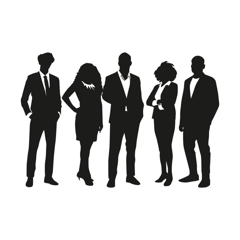 Reihe von Vektorsilhouetten von Männern und Frauen, Gruppe von Geschäftsleuten, schwarze Farbe einzeln auf weißem Hintergrund vektor