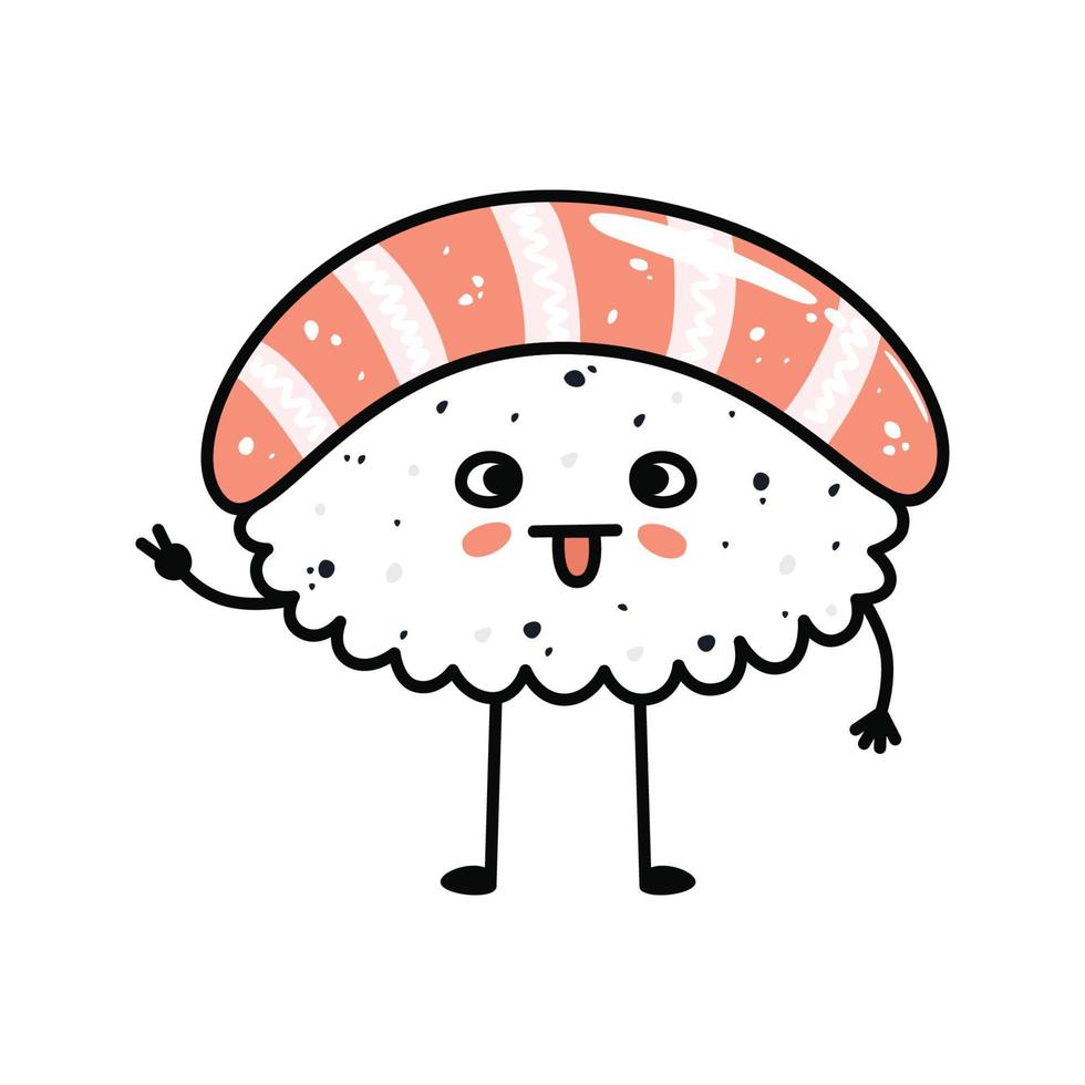 kawaii Sushi-Maskottchen im Cartoon-Stil. süßes nigiri mit lachs für menü vektor
