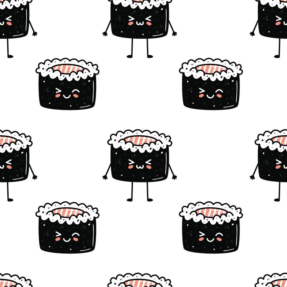 kawaii-sushi-illustration. Vektor flache handgezeichnete nahtlose Muster