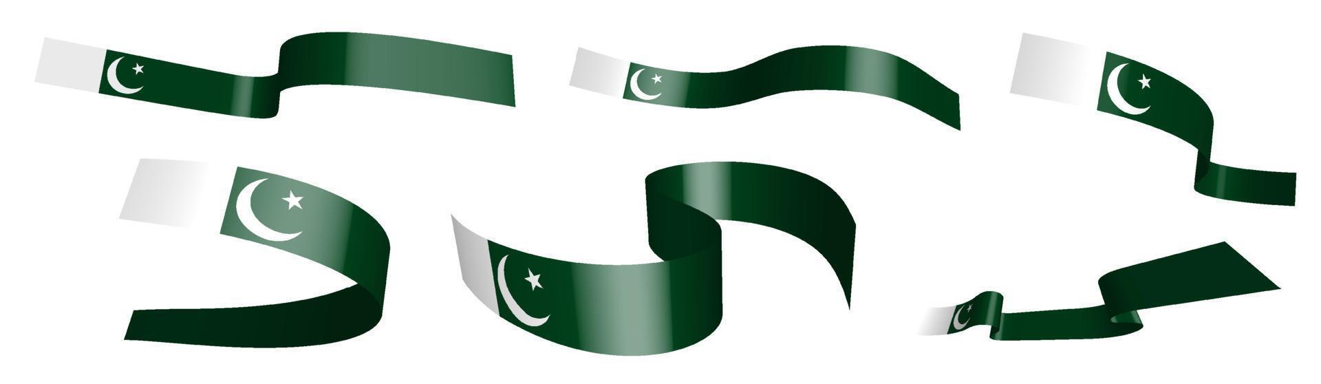satz feiertagsbänder. Flagge der islamischen Republik Pakistan weht im Wind. Trennung in untere und obere Schicht. Gestaltungselement. Vektor auf weißem Hintergrund