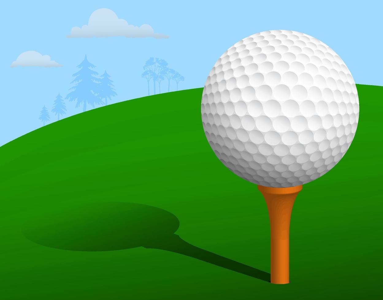 sport boll för golf på stå, tee med skugga på fält, kurs. golf konkurrens. vektor