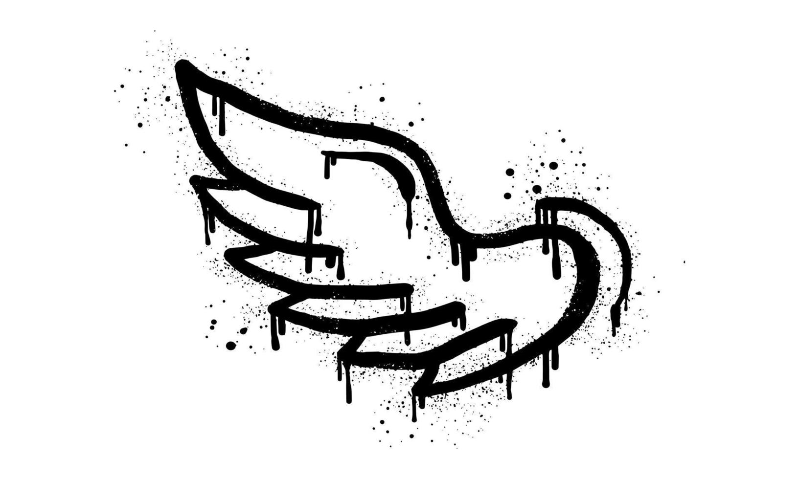 sprühlackiertes Graffiti-Flügel-Symbol in schwarz über weiß. Flügel tropfen Symbol. isoliert auf weißem Hintergrund. Vektor-Illustration vektor