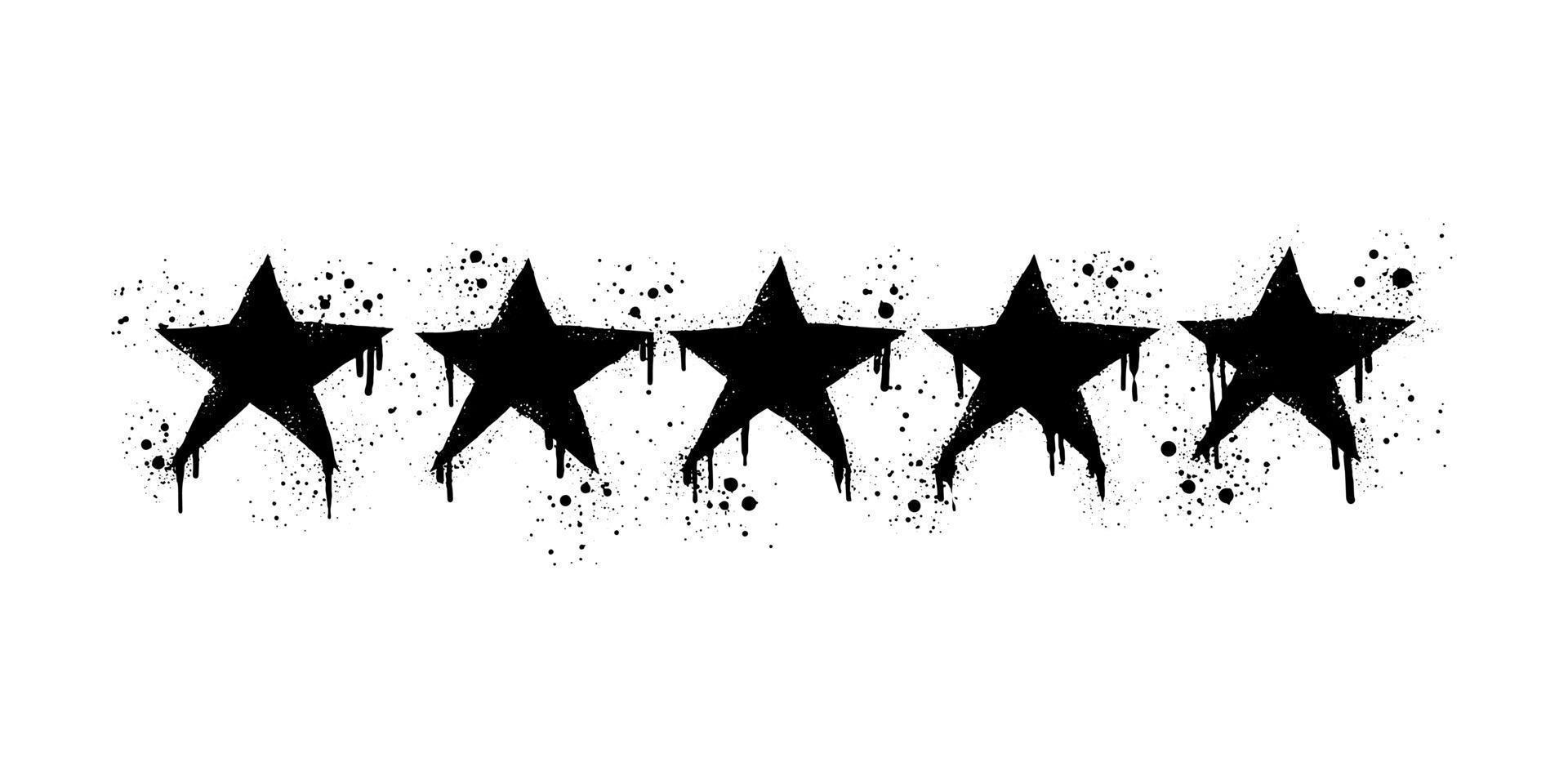Fünf-Sterne-Bewertung positives Feedback. Spray gemalt Graffiti fünf Sterne in schwarz auf weiß. Sternbewertungssymbol. isoliert auf weißem Hintergrund. Vektor-Illustration vektor