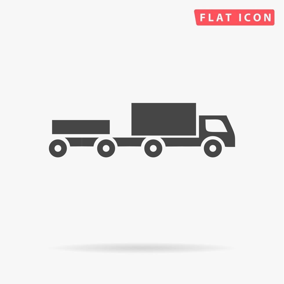 lastbil med trailer. enkel platt svart symbol med skugga på vit bakgrund. vektor illustration piktogram