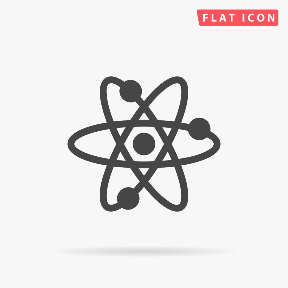 atom. enkel platt svart symbol med skugga på vit bakgrund. vektor illustration piktogram