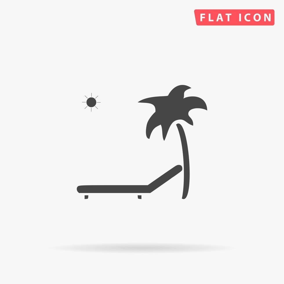 tropisk tillflykt strand. solstol stol. enkel platt svart symbol med skugga på vit bakgrund. vektor illustration piktogram