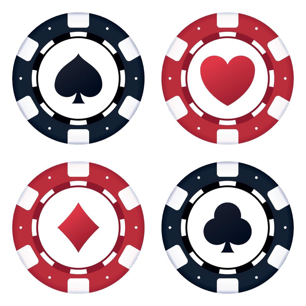 Satz von vier Pokerchips mit Anzügen vektor