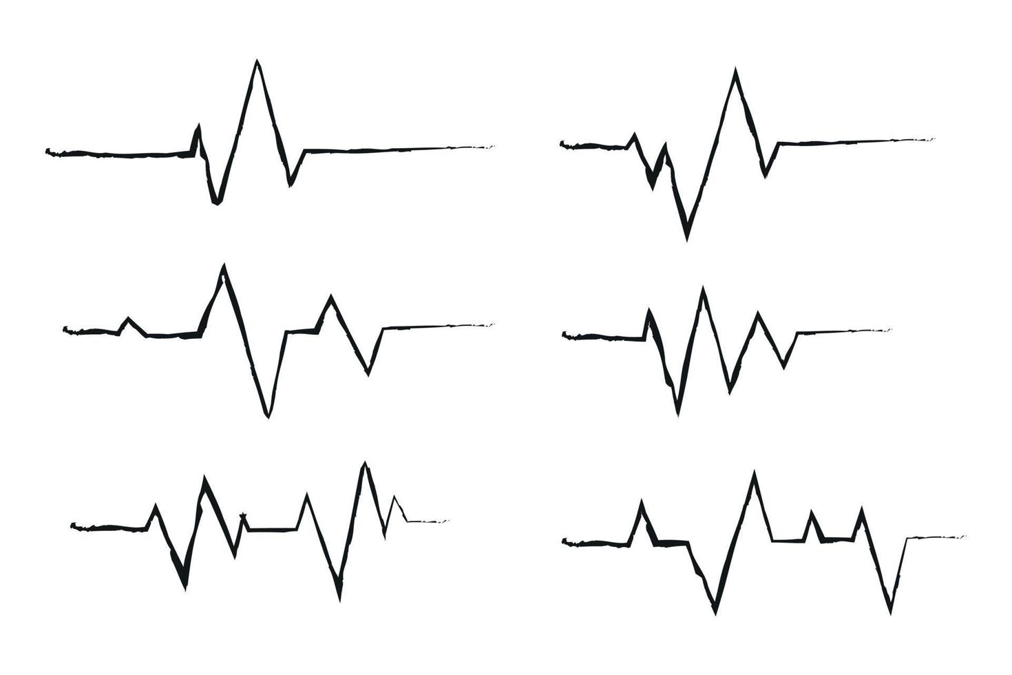 sechs ekg-herzschlaglinien handskizzierte sammlung vektor