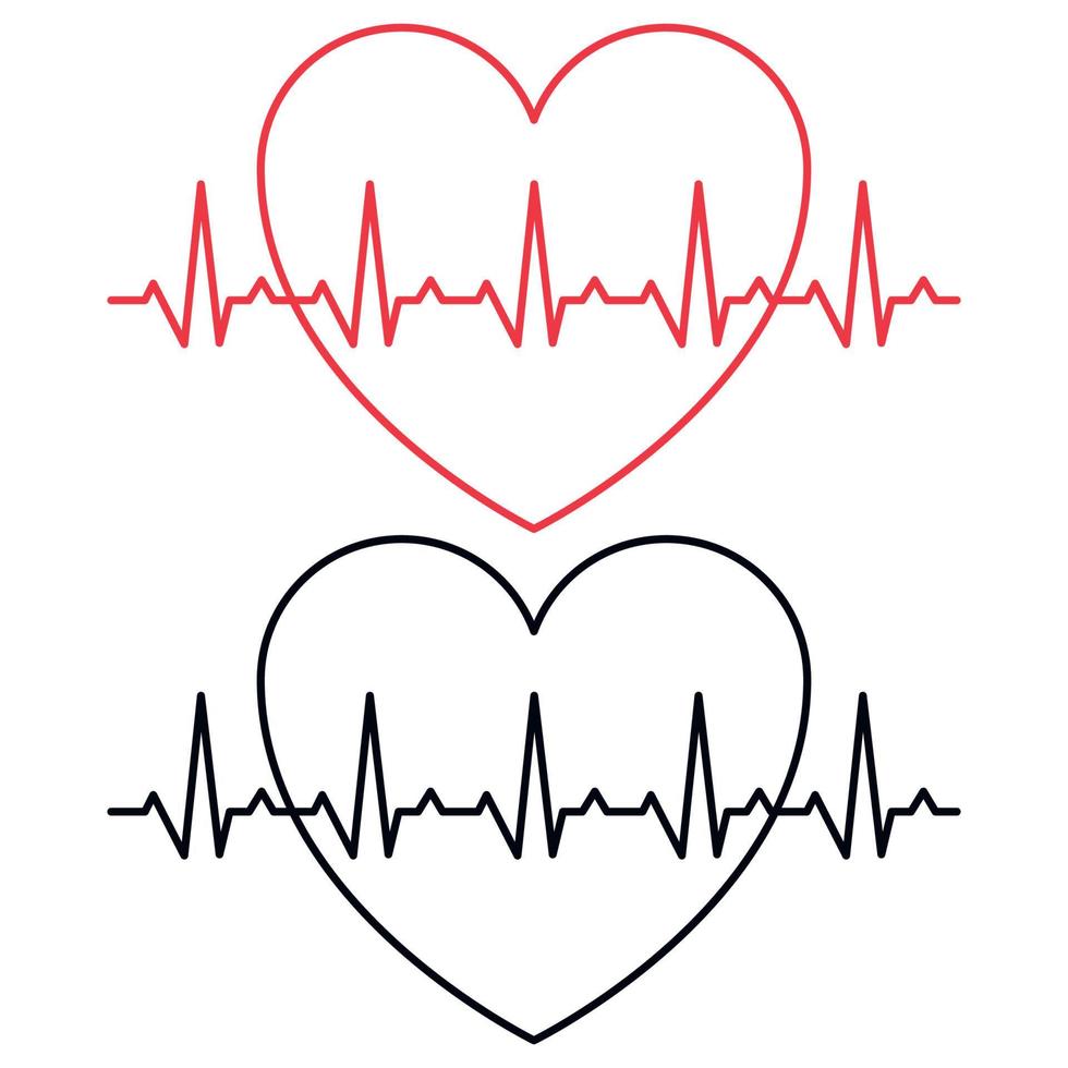 zwei Herzschlag-EKG-Linie Herzumrisse vektor