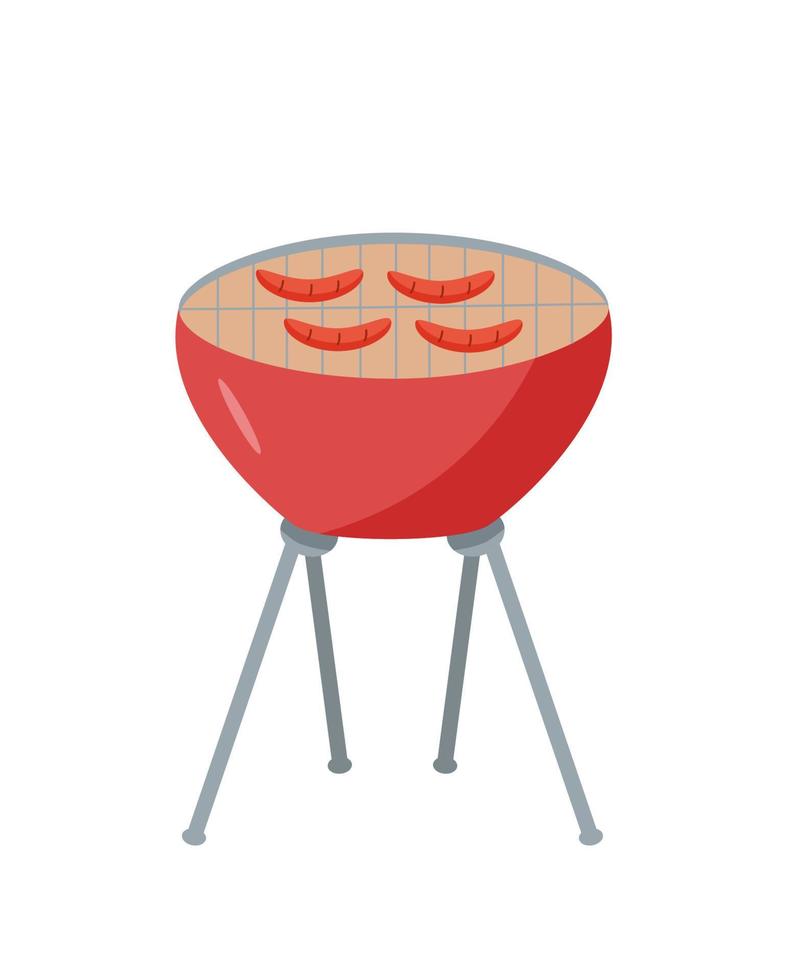 Würstchen werden auf einem Grill gebraten. ein modernes Gerät zum Erhitzen von Speisen im Freien. Vektor-Doodle-Illustration. vektor