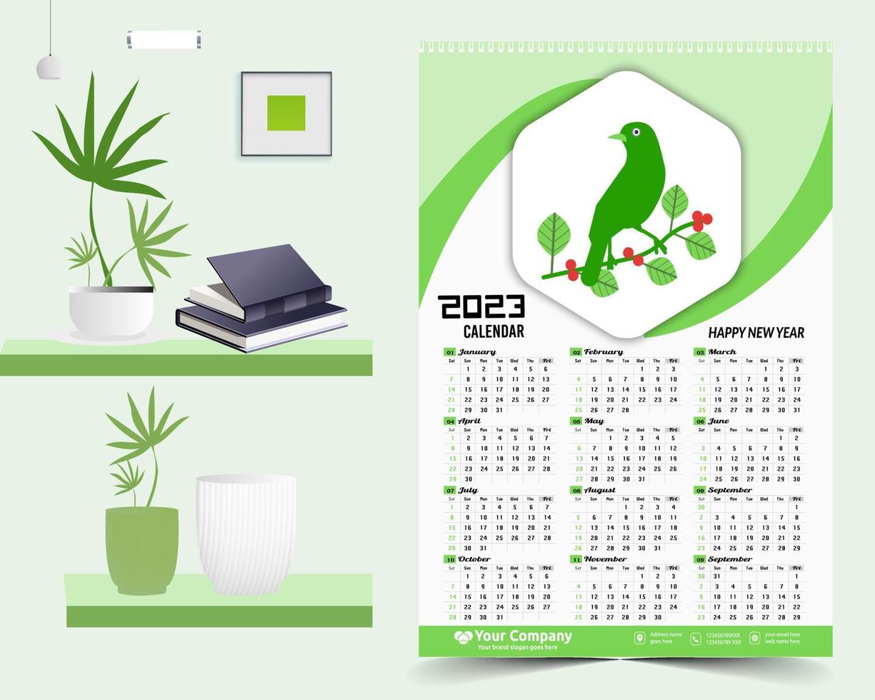 vägg kalender 2023 kreativ design, enkel en gång i månaden vertikal datum layout för 2023 år i engelsk. 12 månader kalender mallar, modern ny år kalender design. företags- eller företag kalender. vektor