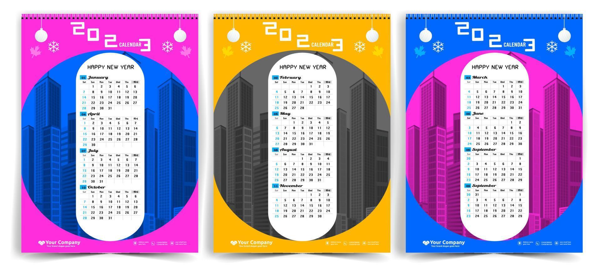 vägg kalender 2023 kreativ design, enkel en gång i månaden vertikal datum layout för 2023 år i engelsk. 12 månader kalender mallar, modern ny år kalender design. företags- eller företag kalender. vektor